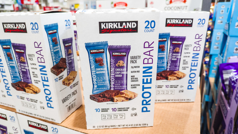 A box of Kirkland protein bars at Costco