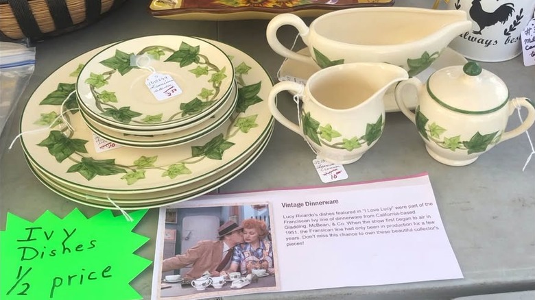 Franciscan Ivy dishware is set out on a table, like plates and saucers.