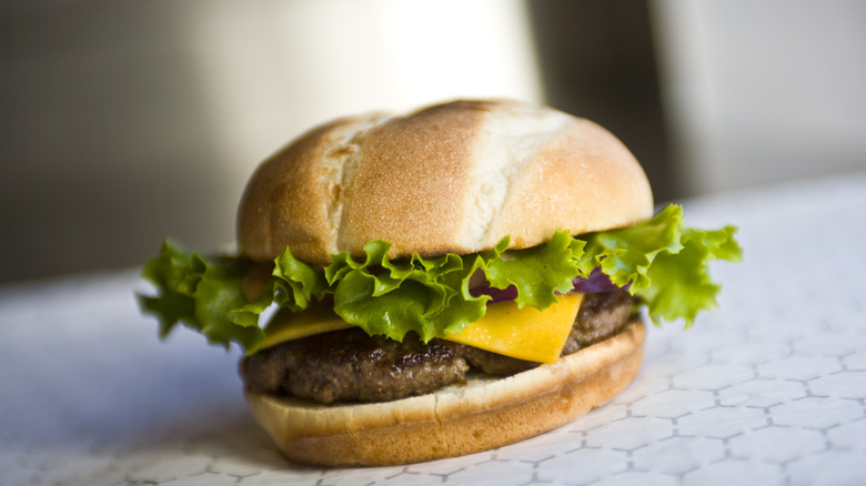 Close-up of a big cheeseburger