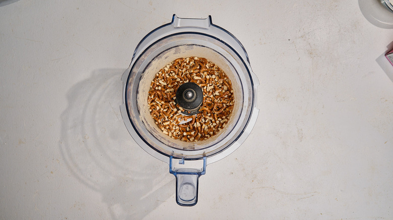 crushing pretzels in a food processor