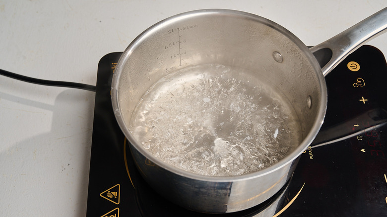 boiling water in a saucepan