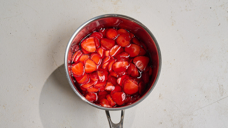 strawberries stirred into jell-o