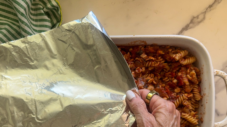 covering pasta with foil