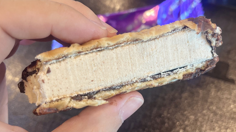 Hand holding broken Churro Ice Cream Taco
