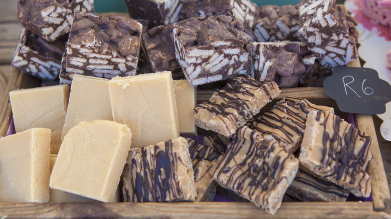 An assortment of fudge flavors on display