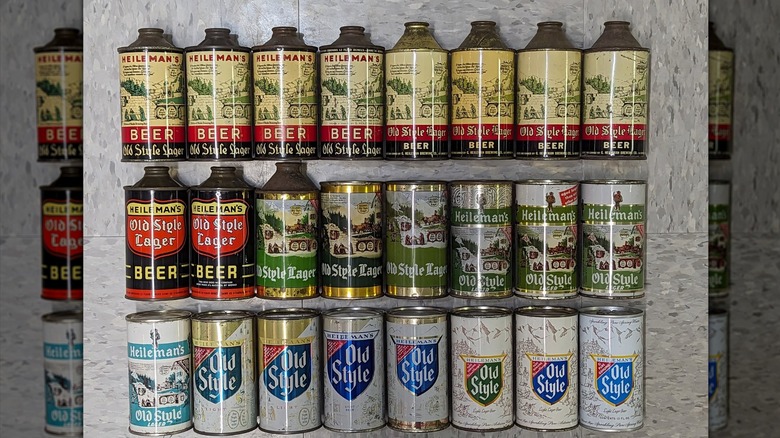 Various cans and bottles of Old Style beer