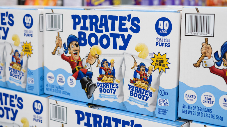 Boxes of Pirate's Booty snacks for sale at Costco