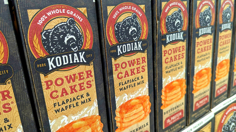 Boxes of Kodiak Power Cakes pancake mix for sale at Costco
