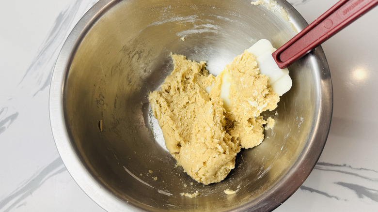 Cookie dough in a mixing bowl