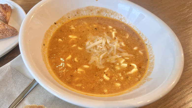 View of Three Cheese Lasagna Soup with cheese