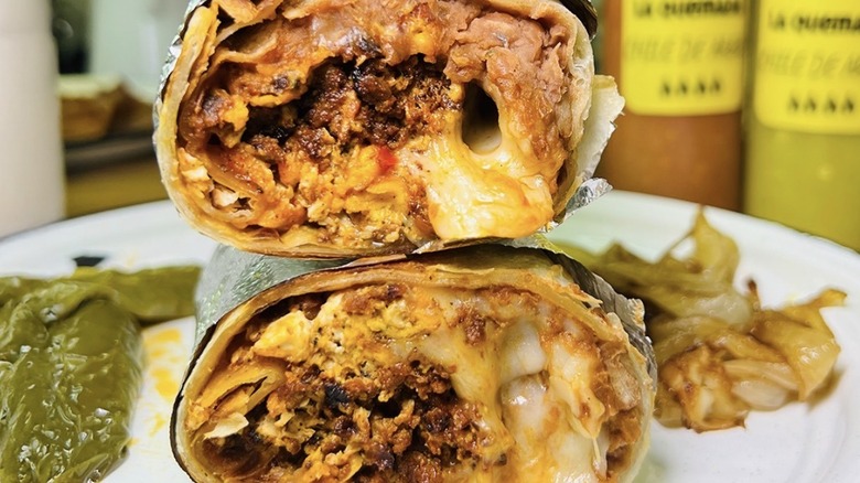 Burrito with meat, cheese, and beans