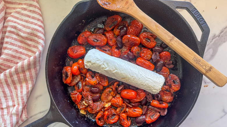 goat cheese in skillet