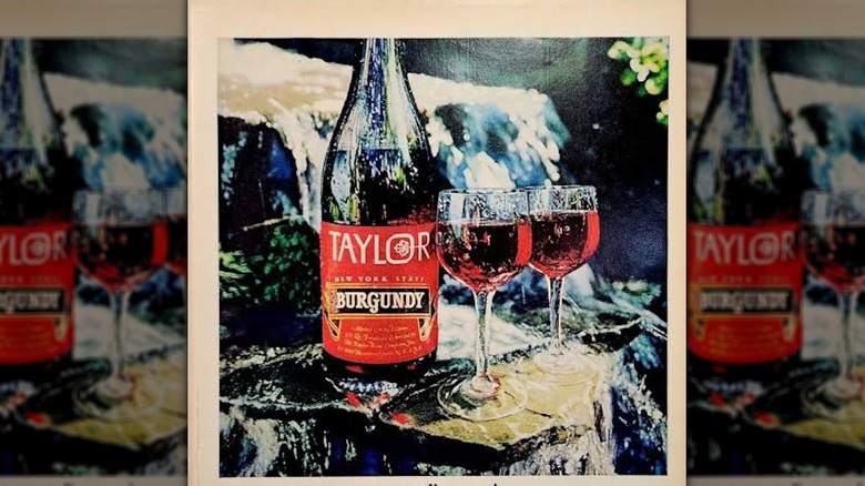 Bottle and glasses of Taylor Wine Company Burgundy