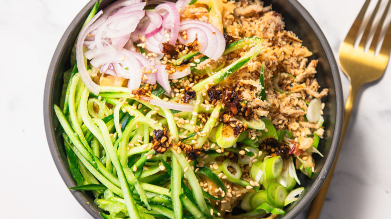 Serving of spicy peanut noodles