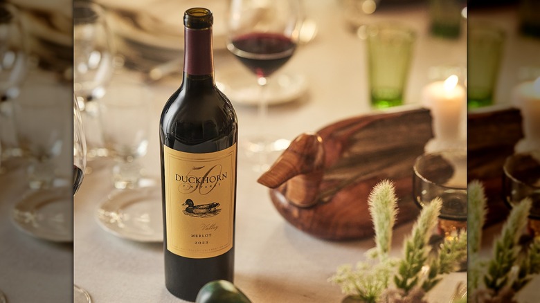 Bottle and glass of Duckhorn merlot