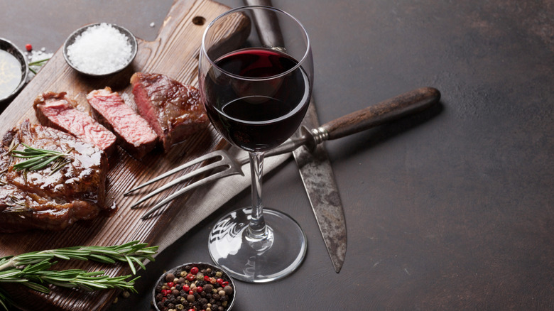 Steak and glass of wine
