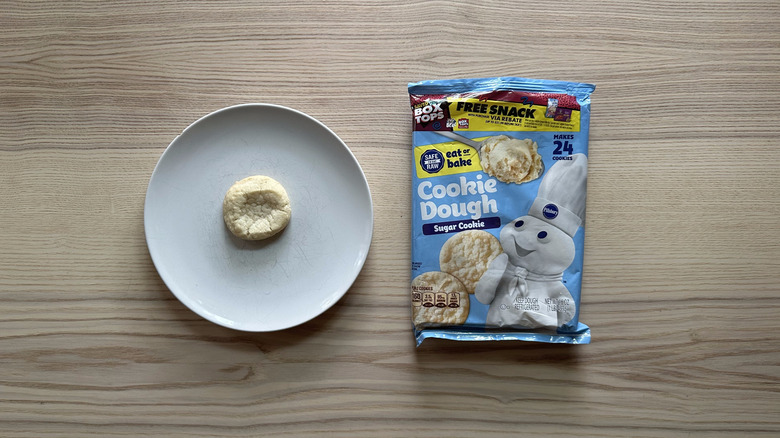 Pillsbury sugar cookie dough on wooden table