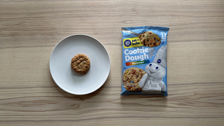 Pillsbury monster cookie dough on wooden table