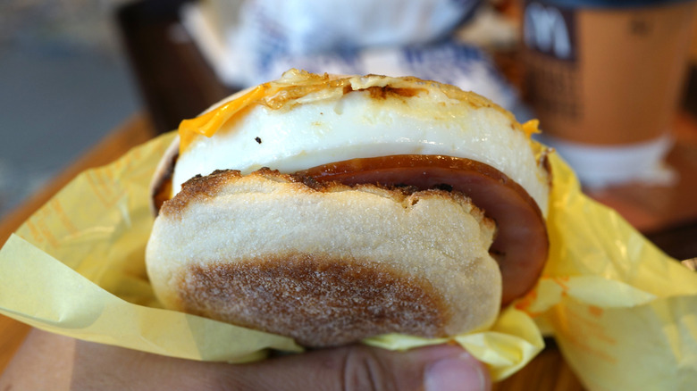 McDonald's ham egg and cheese McMuffin in wrapper