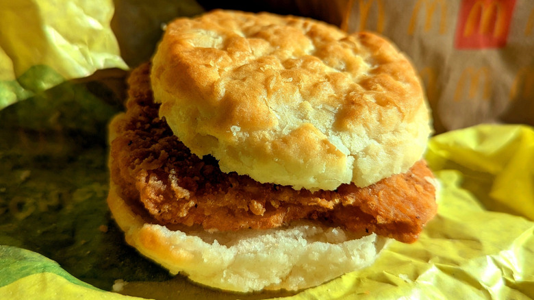 McDonald's chicken biscuit sandwich on wrapper