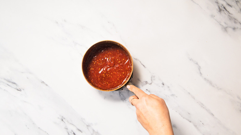 Barbecue sauce in saucepan