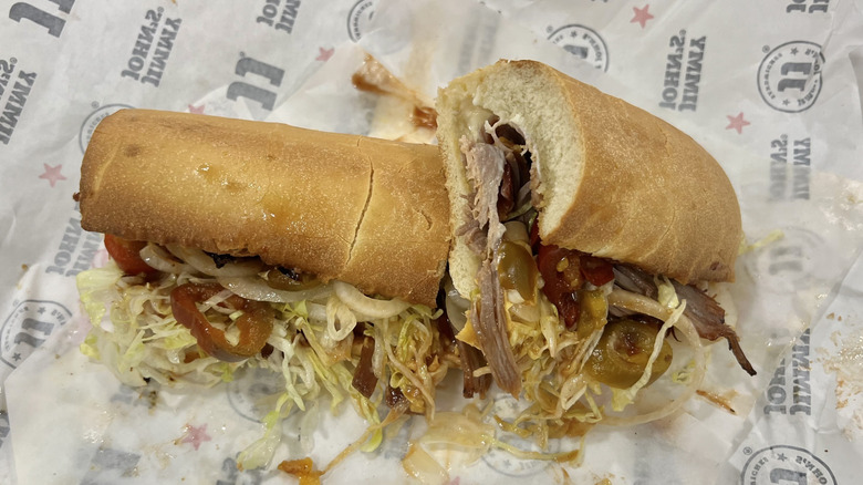 Sweet & Spicy BBQ Brisket Sandwich cut in half.