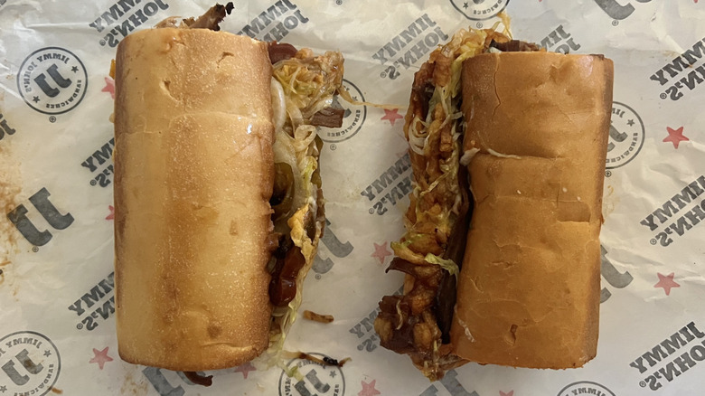 Jimmy John's brisket sandwich halves.