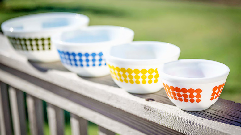 A set of Pyrex Dots mixing bowls