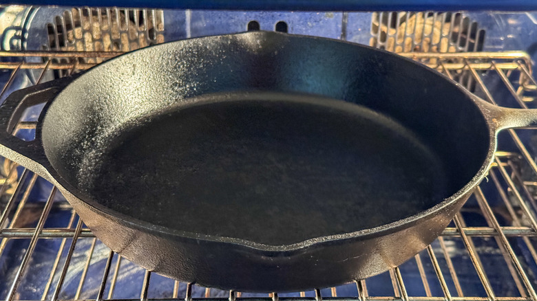 Cast iron skillet in oven