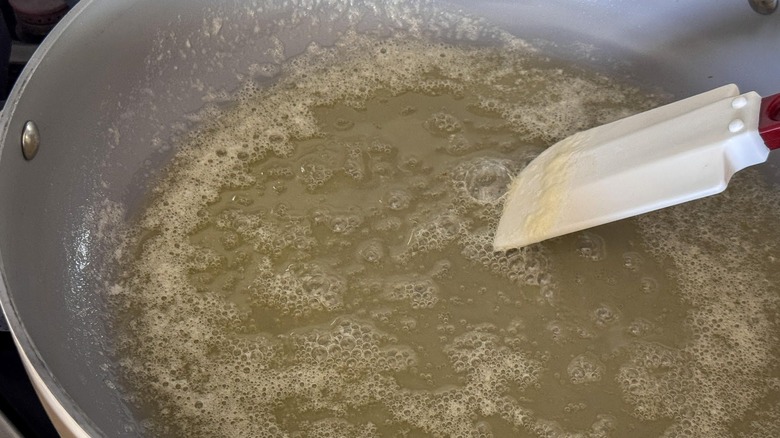 Bubbly melted butter in pan