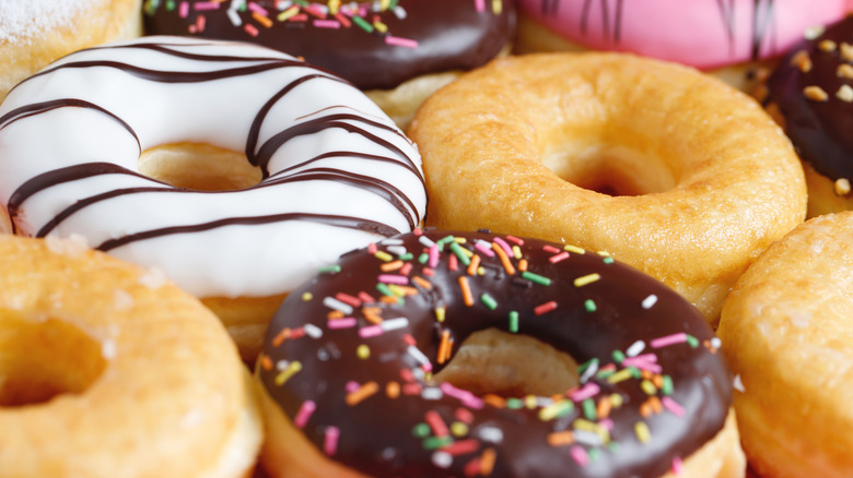close up of various ring donuts