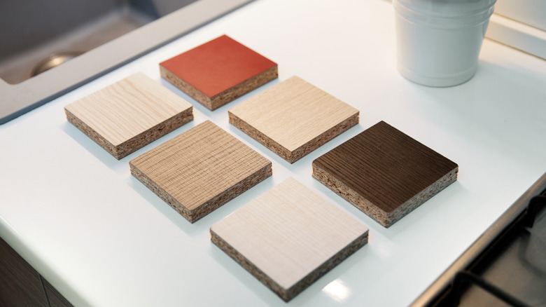 samples of laminate countertop materials for a kitchen
