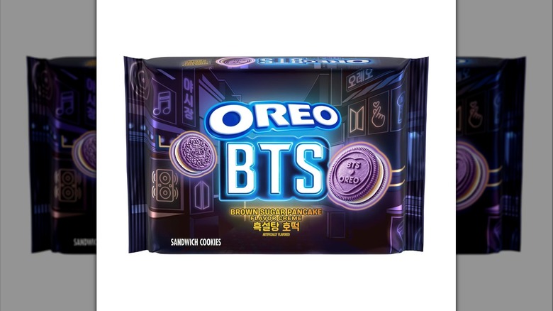 Black package of BTS Brown Sugar Pancake Flavor limited edition Oreo cookies