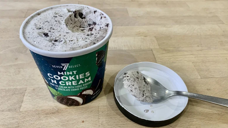 A pint of 7-Eleven Mint Cookies 'N Cream