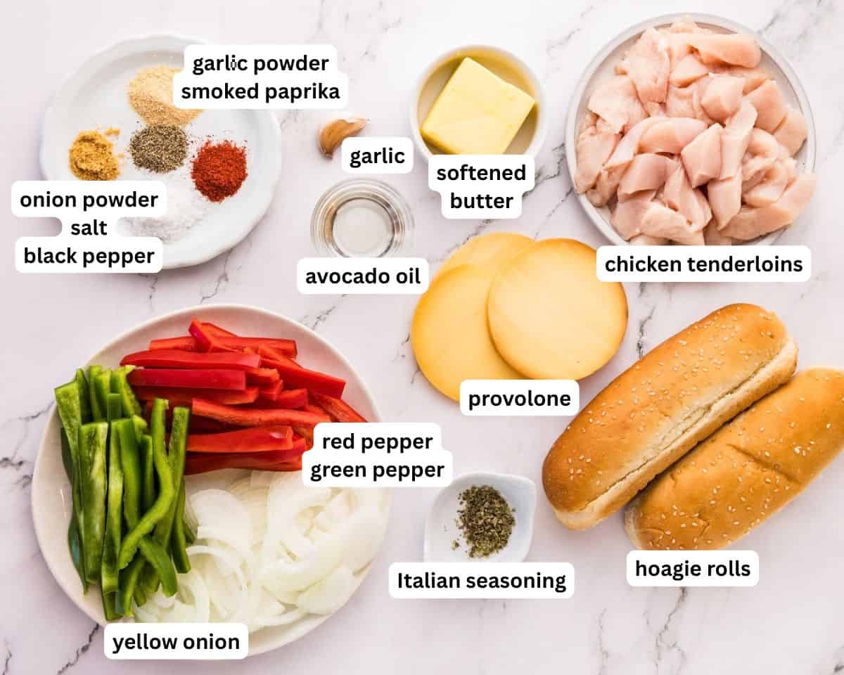 kylling cheesesteaks ingredienser
