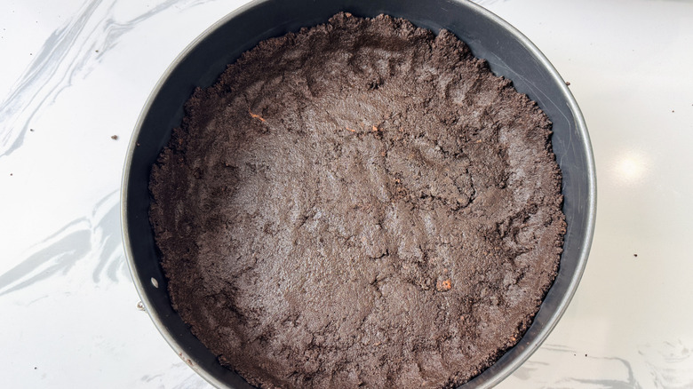 Oreo crust in pan