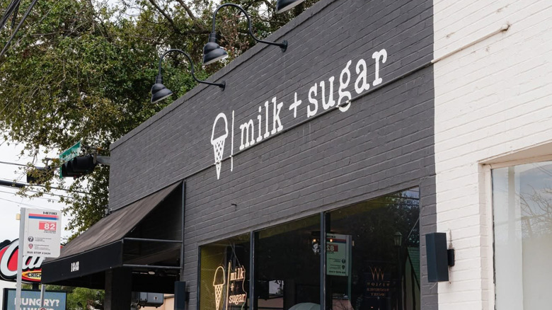 The outside of a Milk + Sugar store in Houston, Texas