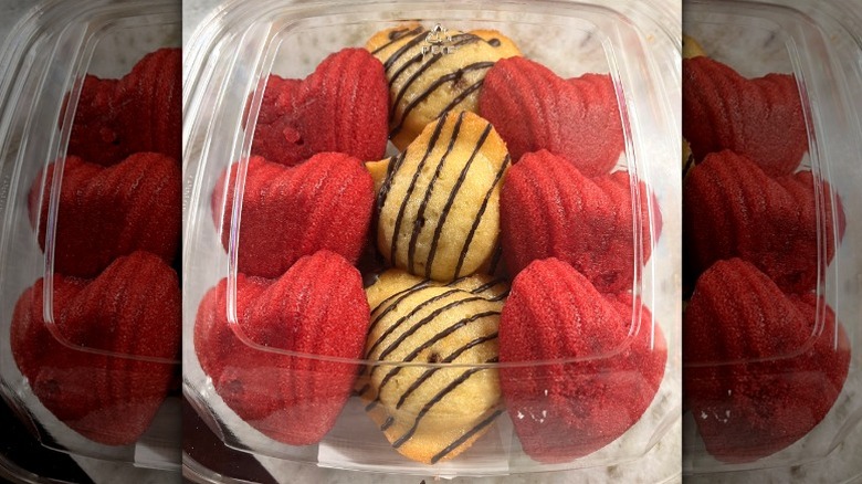 Tray of nine heart-shaped raspberry and Nutella madeleines from Costco