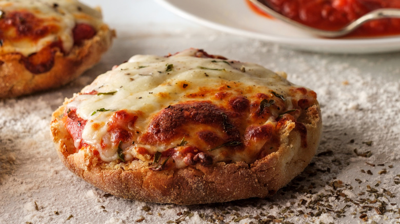 Close-up of English muffin pizzas