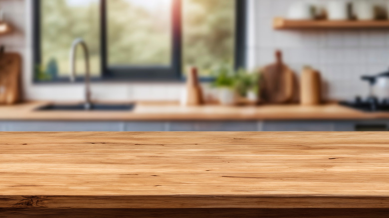 Natural wood countertops in a kitchen
