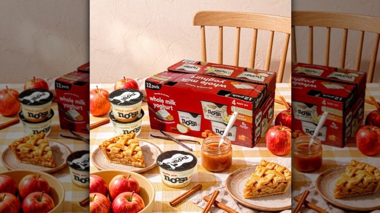 A display of Noosa fall-flavored yogurt, including apple pie and salted caramel