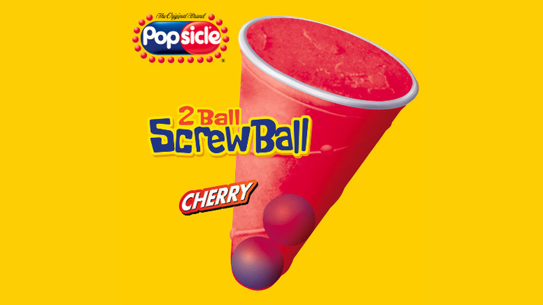 Good Humor 2 Ball Screwball in cherry flavor against a yellow background