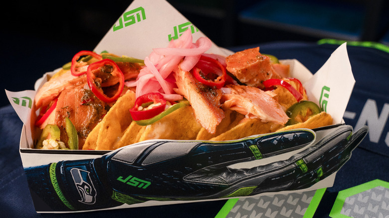 The jerk salmon nachos from Levy Restaurants