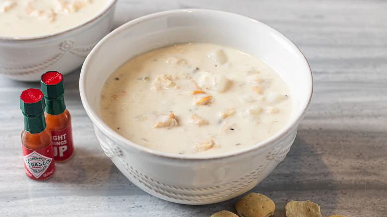 A product image of the New England clam chowder from Legal Sea Foods