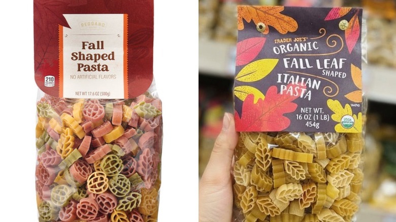 Reggano Fall Shaped Pasta at Aldi, and a comparable leaf pasta at Trader Joe's