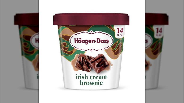 A pint of Häagen-Dazs Irish Cream Brownie ice cream on display