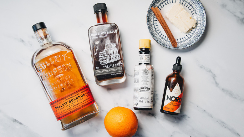 ingredients for brown butter maple old fashioned