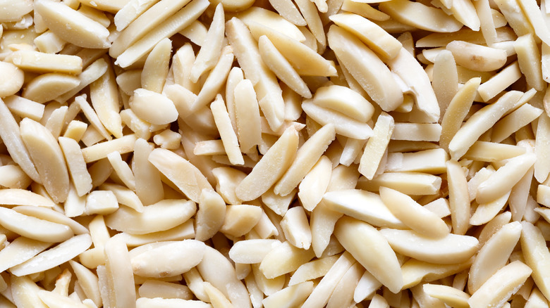 Close up pile of slivered almonds