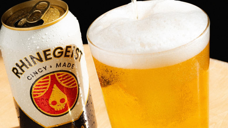 Rhinegeist's House Cat beer in a can and poured in a glass