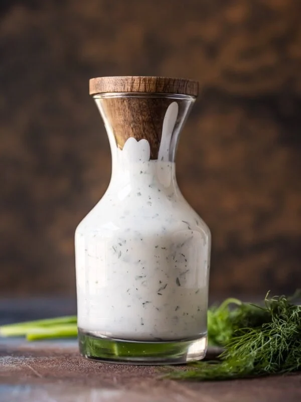 Homemade ranch dressing in a jar.